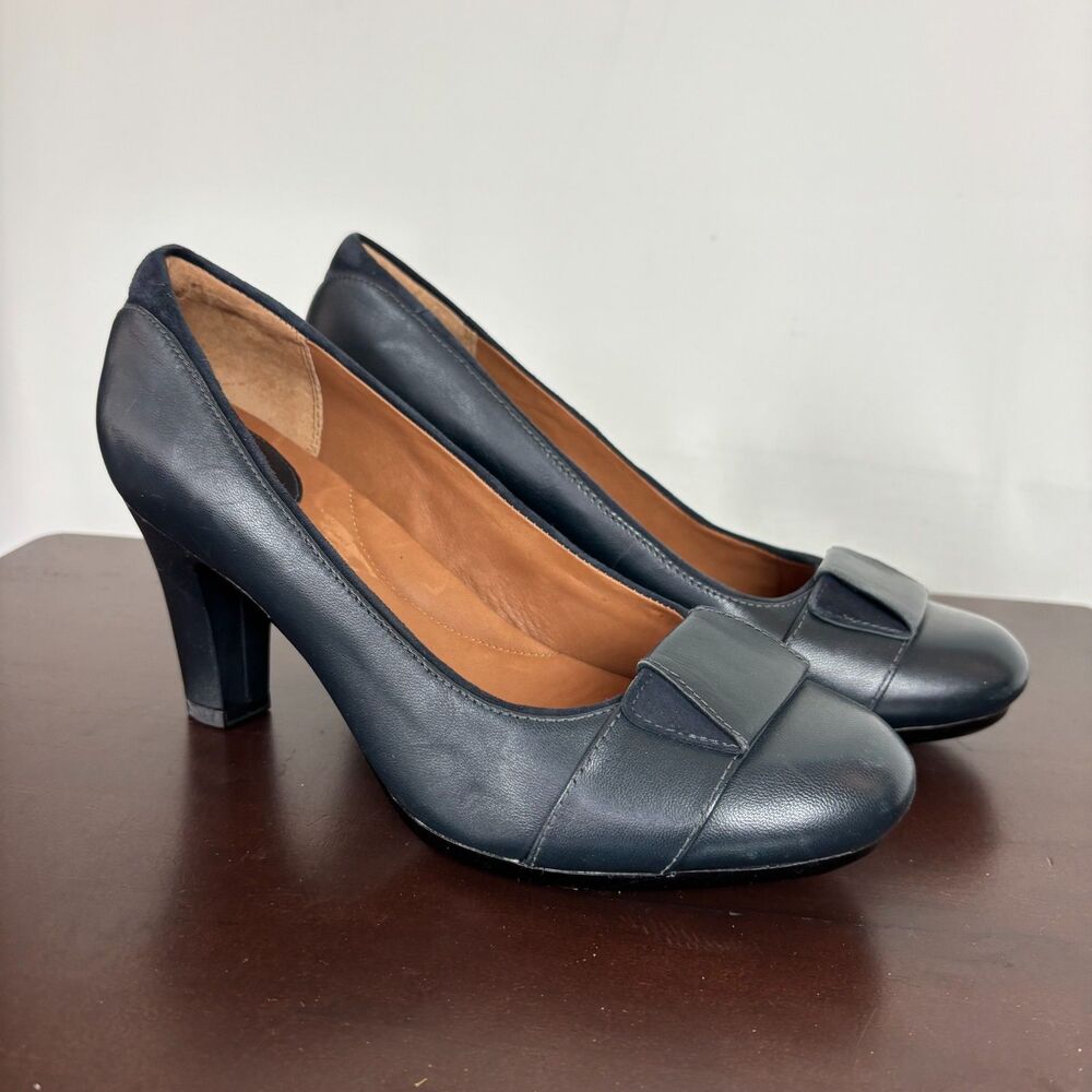 Clarks Artisan Blue Leather Heel Shoes Women's 8W
